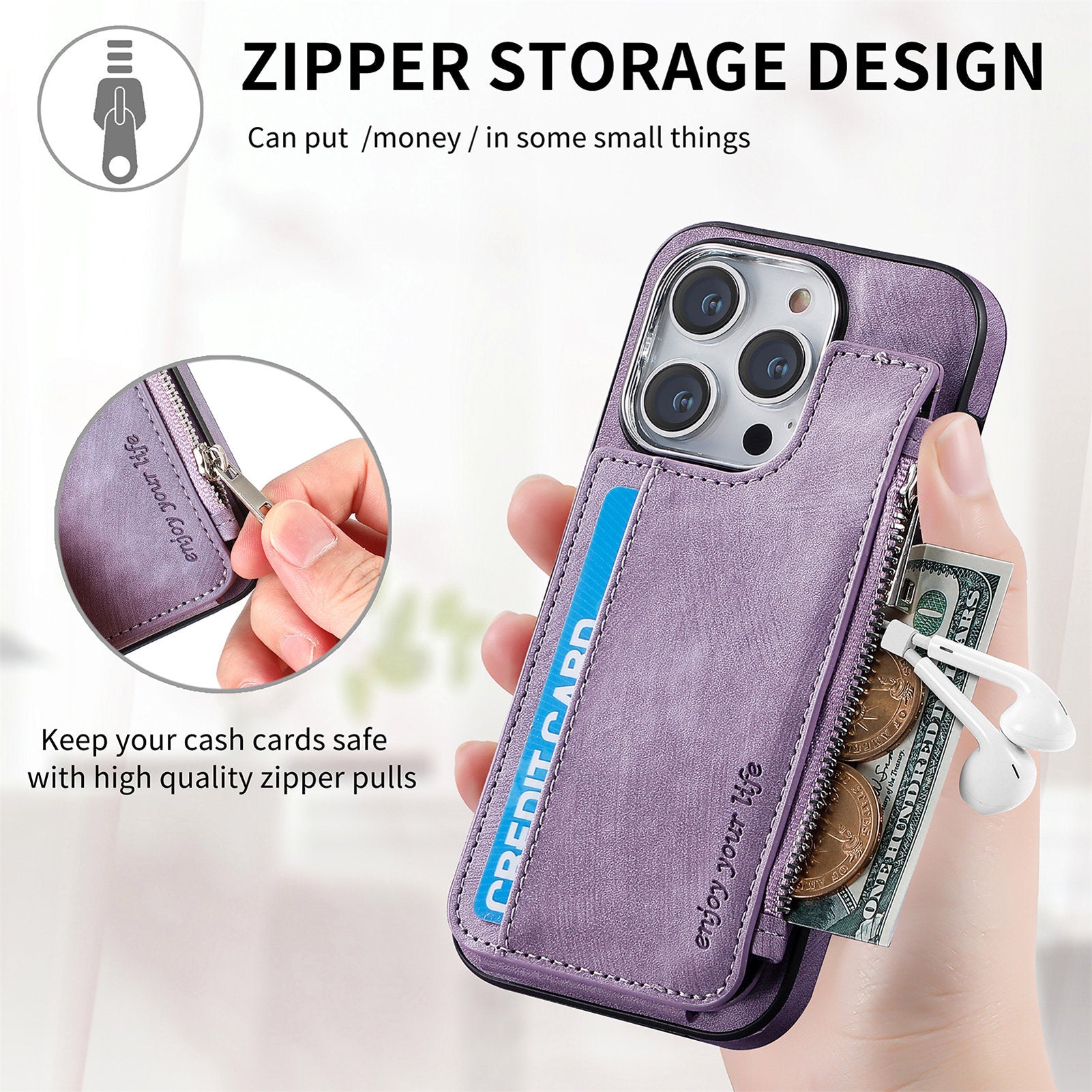 iPhone 15 Pro Max Magsafe Wireless Zippered Leather Case