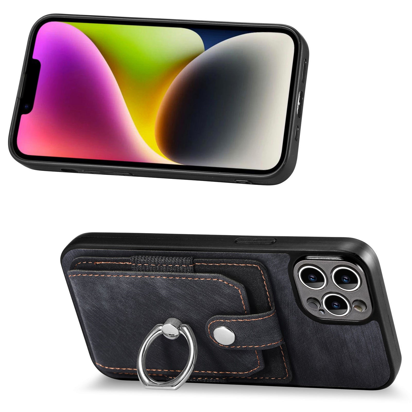 iPhone 15 Pro Max Solid Vintage Hardware Ring Leather Case