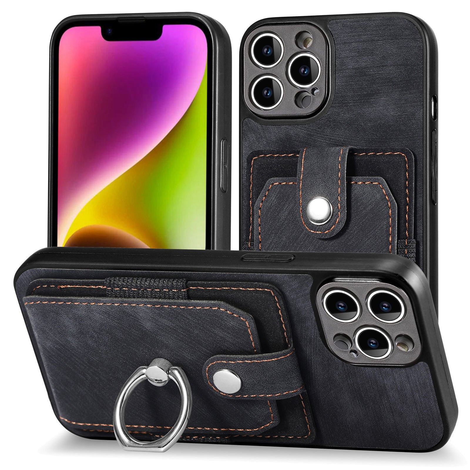 iPhone 15 Pro Max Solid Vintage Hardware Ring Leather Case