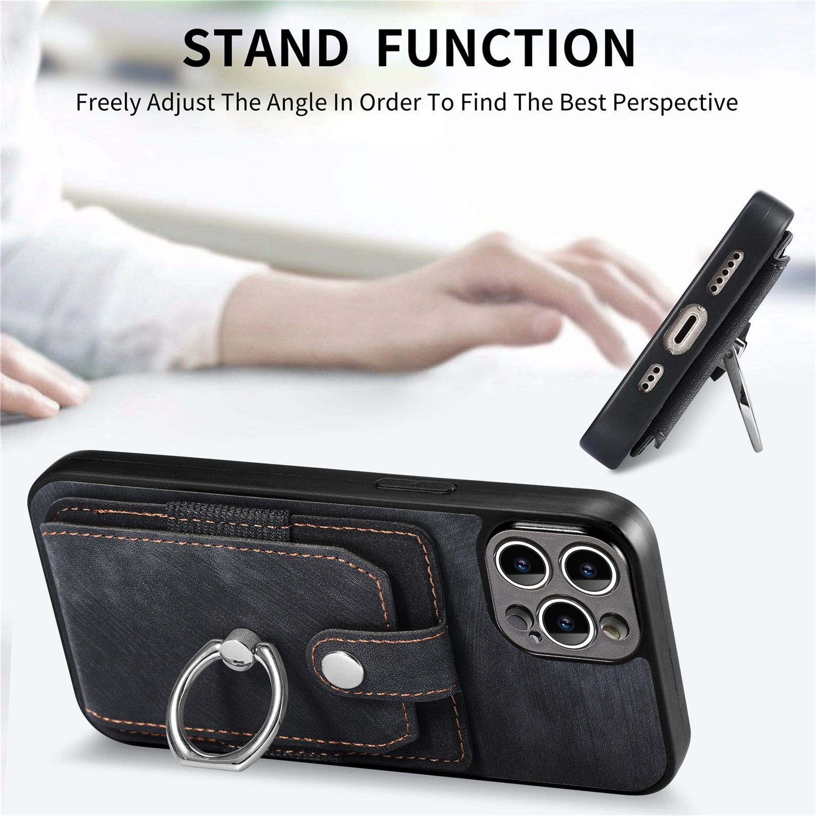 iPhone 15 Pro Max Solid Vintage Hardware Ring Leather Case