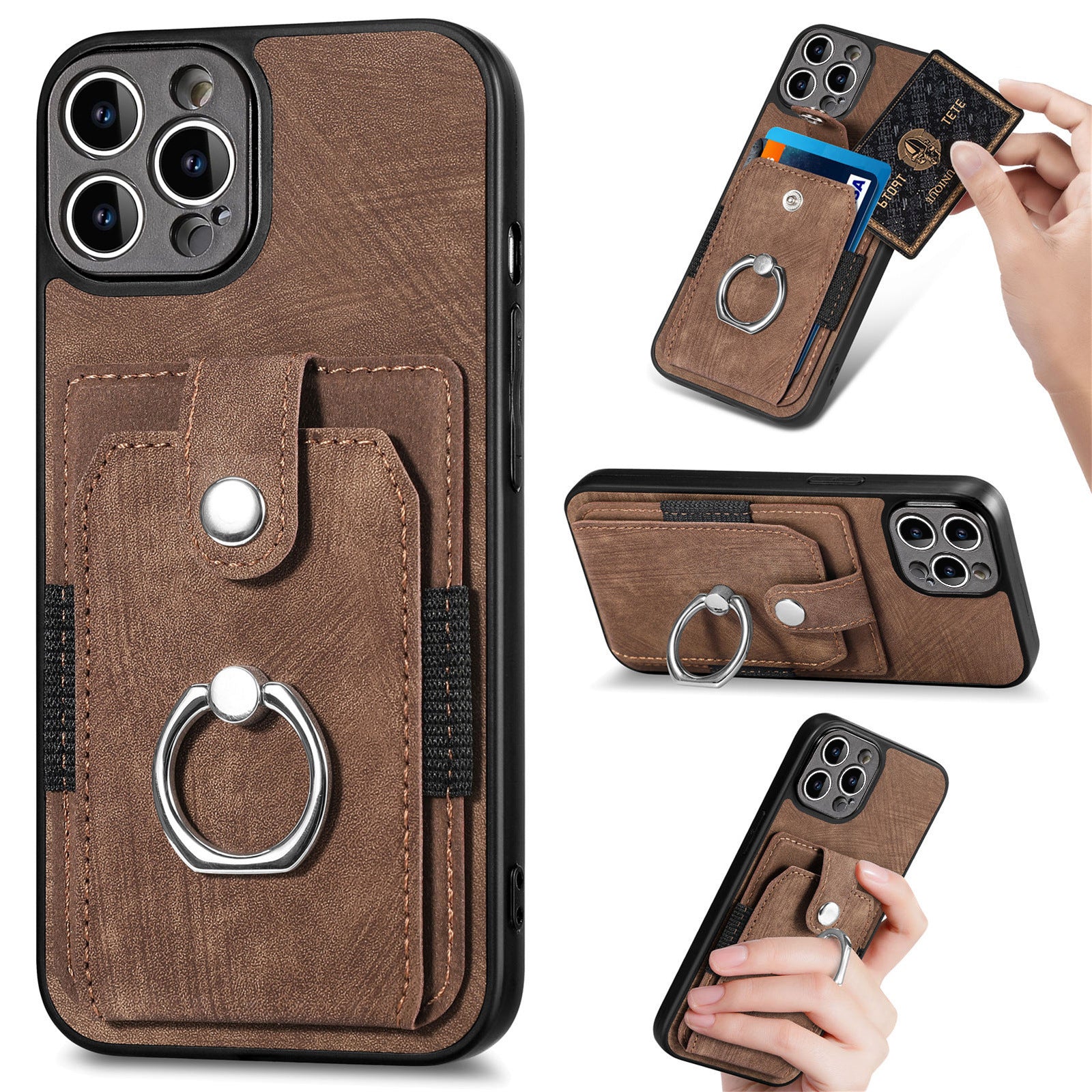 iPhone 15 Pro Max Solid Vintage Hardware Ring Leather Case