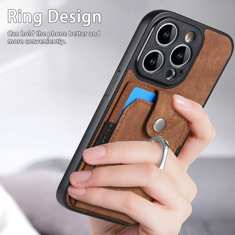 iPhone 15 Pro Max Solid Vintage Hardware Ring Leather Case