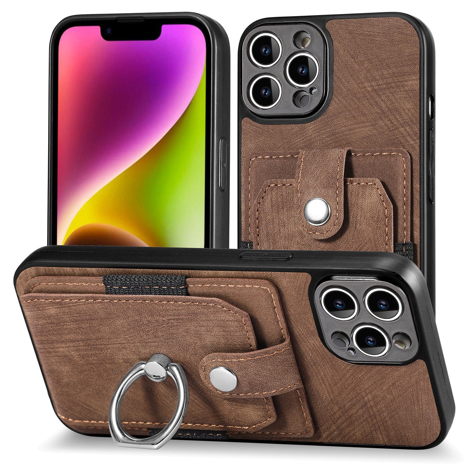iPhone 15 Pro Max Solid Vintage Hardware Ring Leather Case