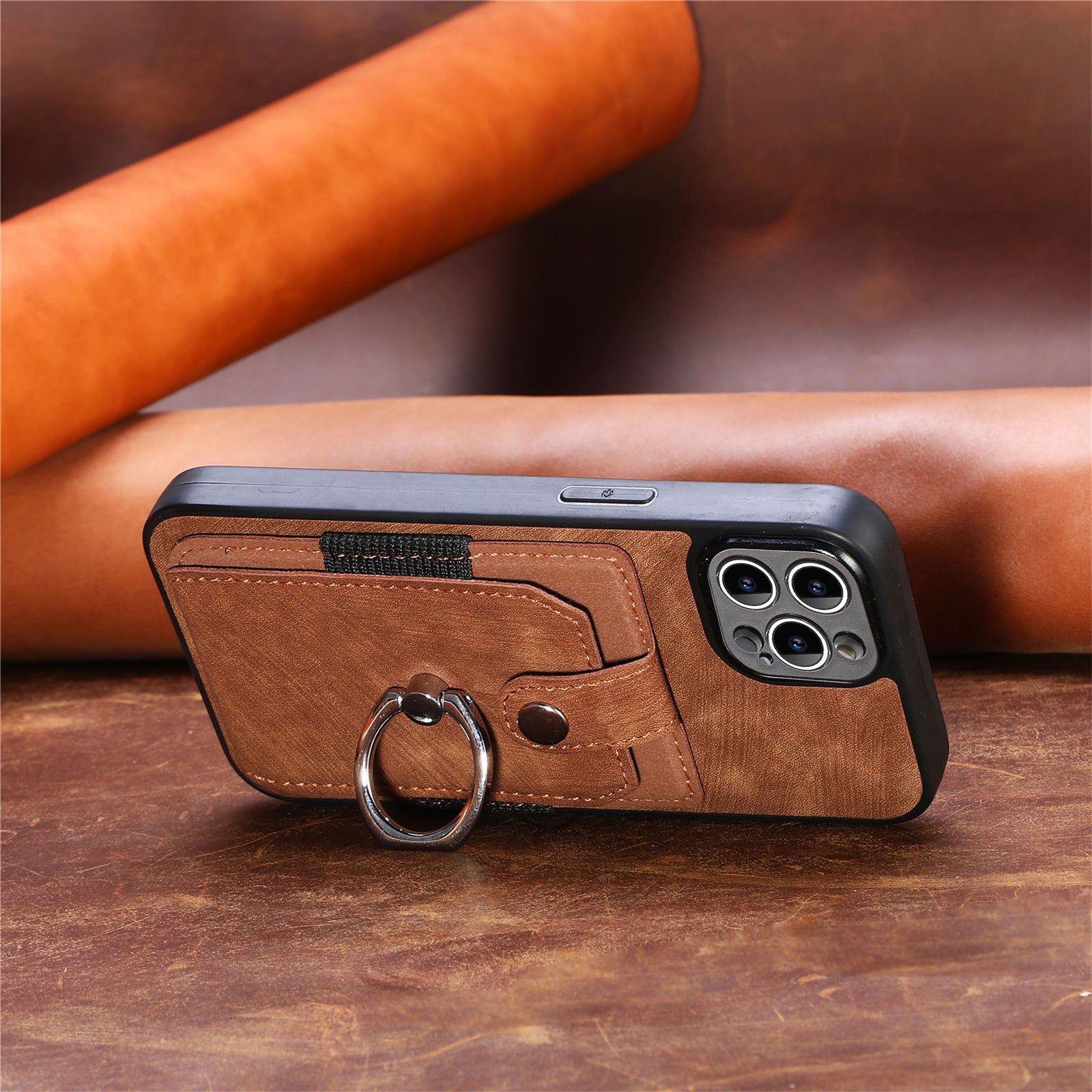 iPhone 15 Pro Max Solid Vintage Hardware Ring Leather Case