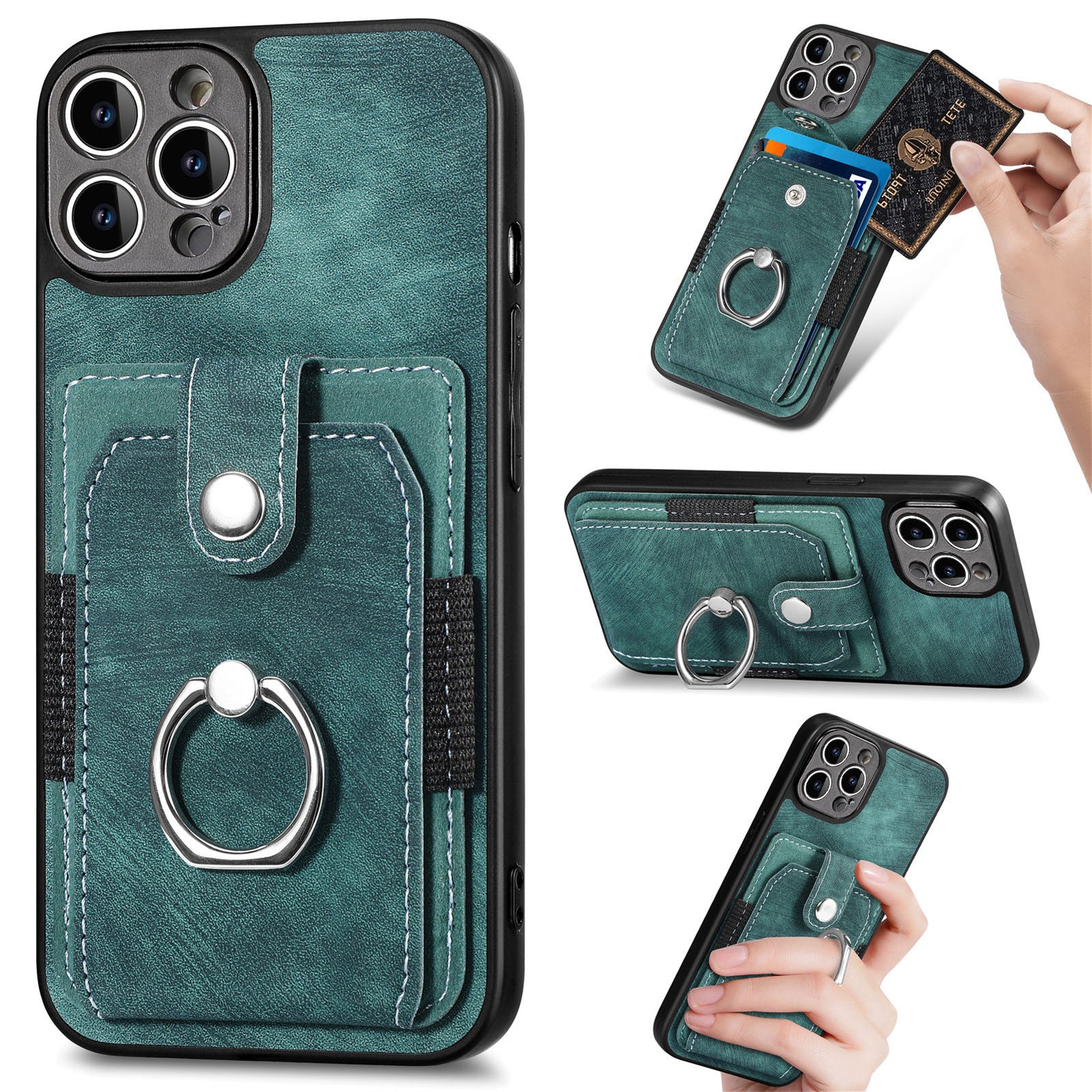 iPhone 15 Pro Max Solid Vintage Hardware Ring Leather Case