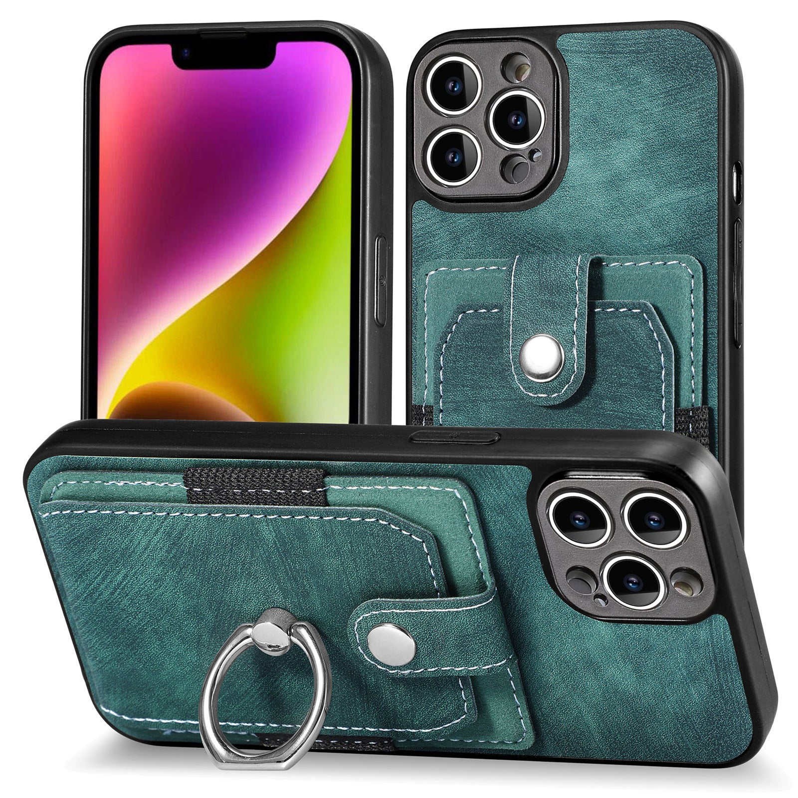 iPhone 15 Pro Max Solid Vintage Hardware Ring Leather Case