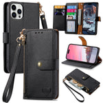 iPhone 15 Pro Max Lychee Lines Pattern Card Insert Phone Case