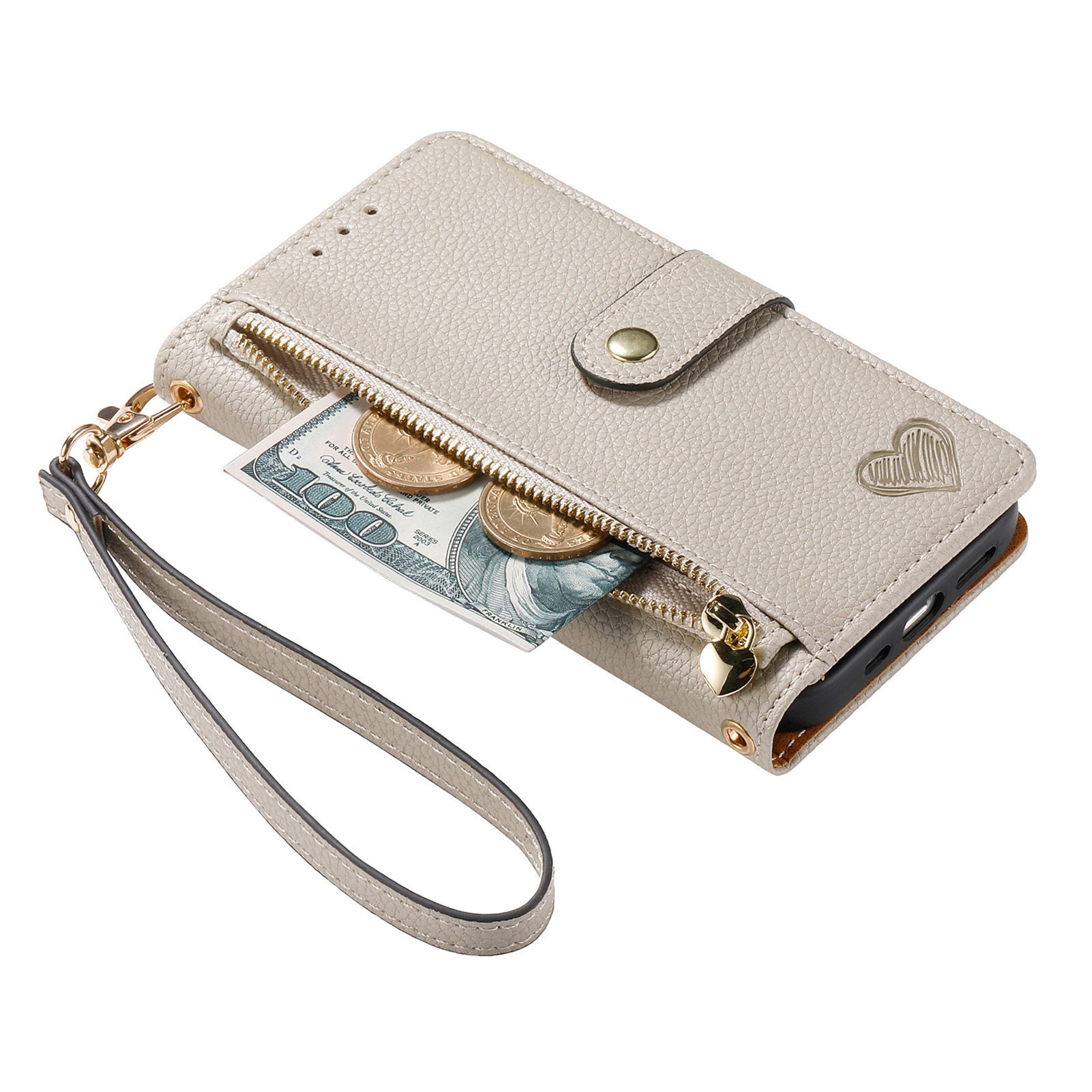 iPhone 15 Pro Max Lychee Lines Pattern Card Insert Phone Case