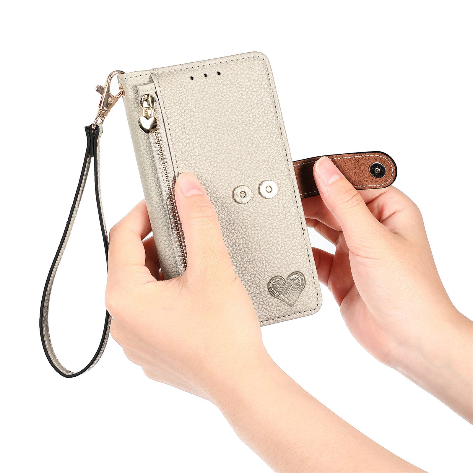 iPhone 15 Pro Max Lychee Lines Pattern Card Insert Phone Case