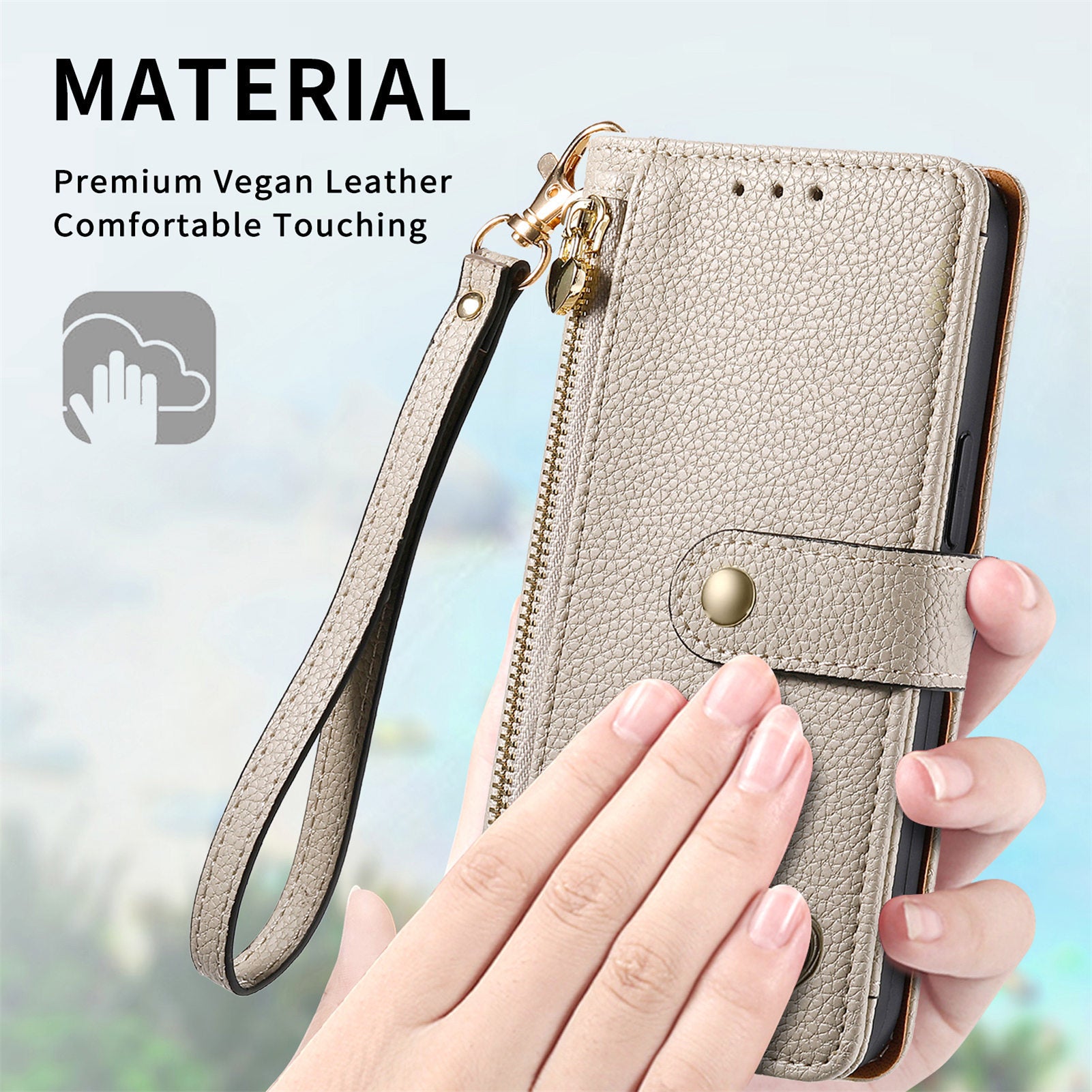 iPhone 15 Pro Max Lychee Lines Pattern Card Insert Phone Case