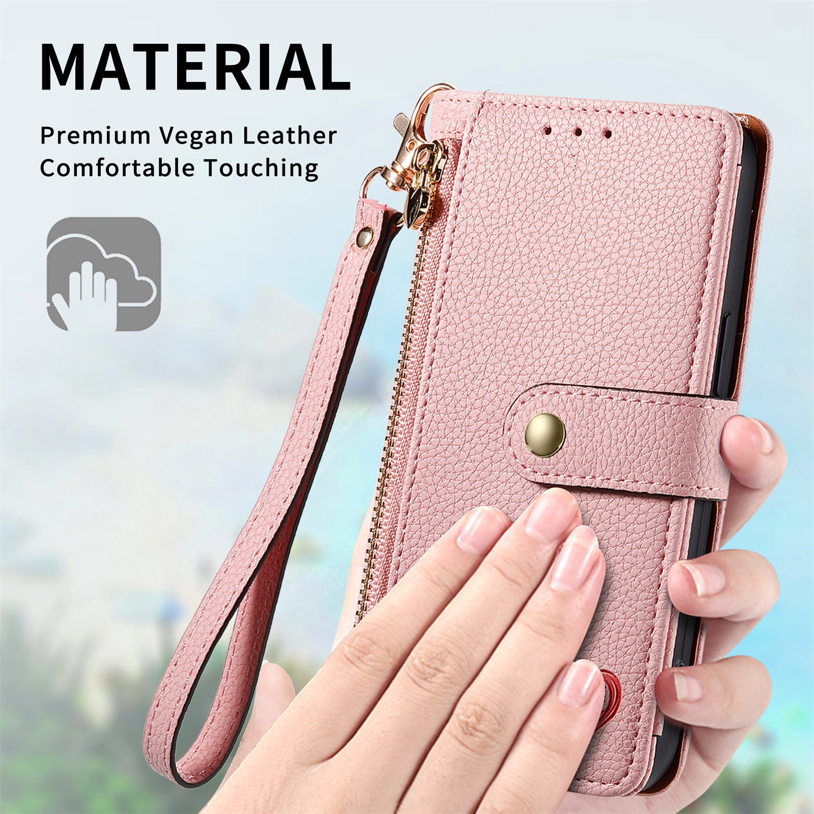 iPhone 15 Pro Max Lychee Lines Pattern Card Insert Phone Case