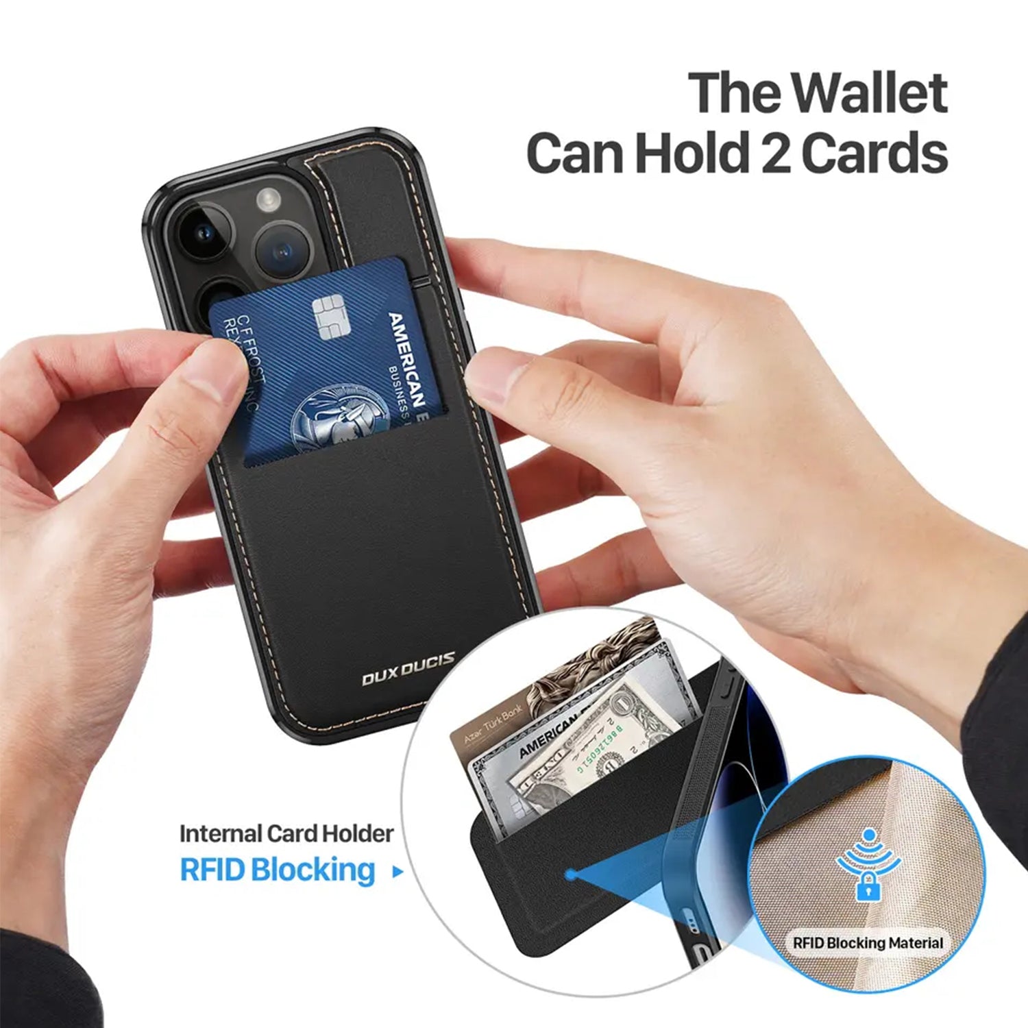 iPhone 15 Pro Max MagSafe Magnetic Insert Card Case-Black