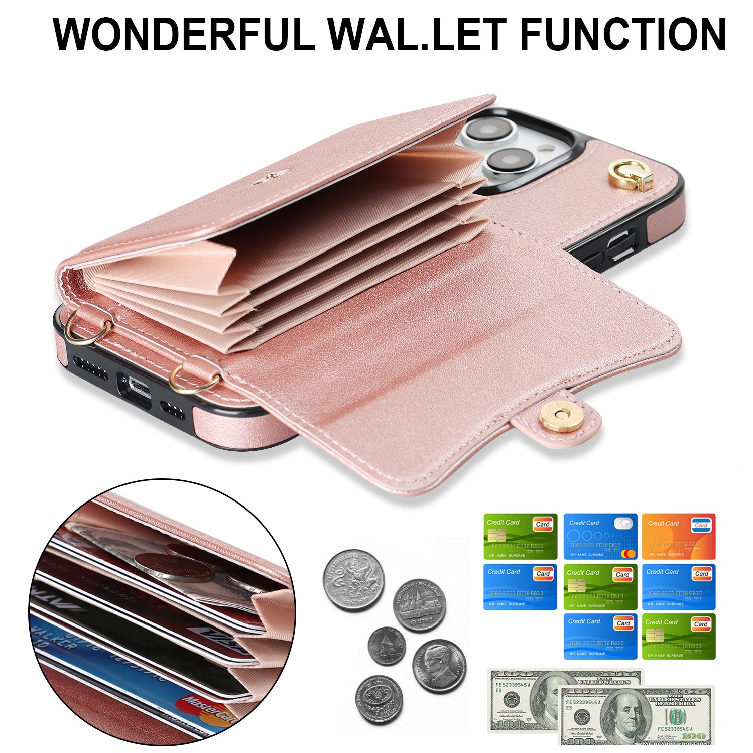 iPhone 15 Pro Max Card Holding Crossbody Lanyard Case