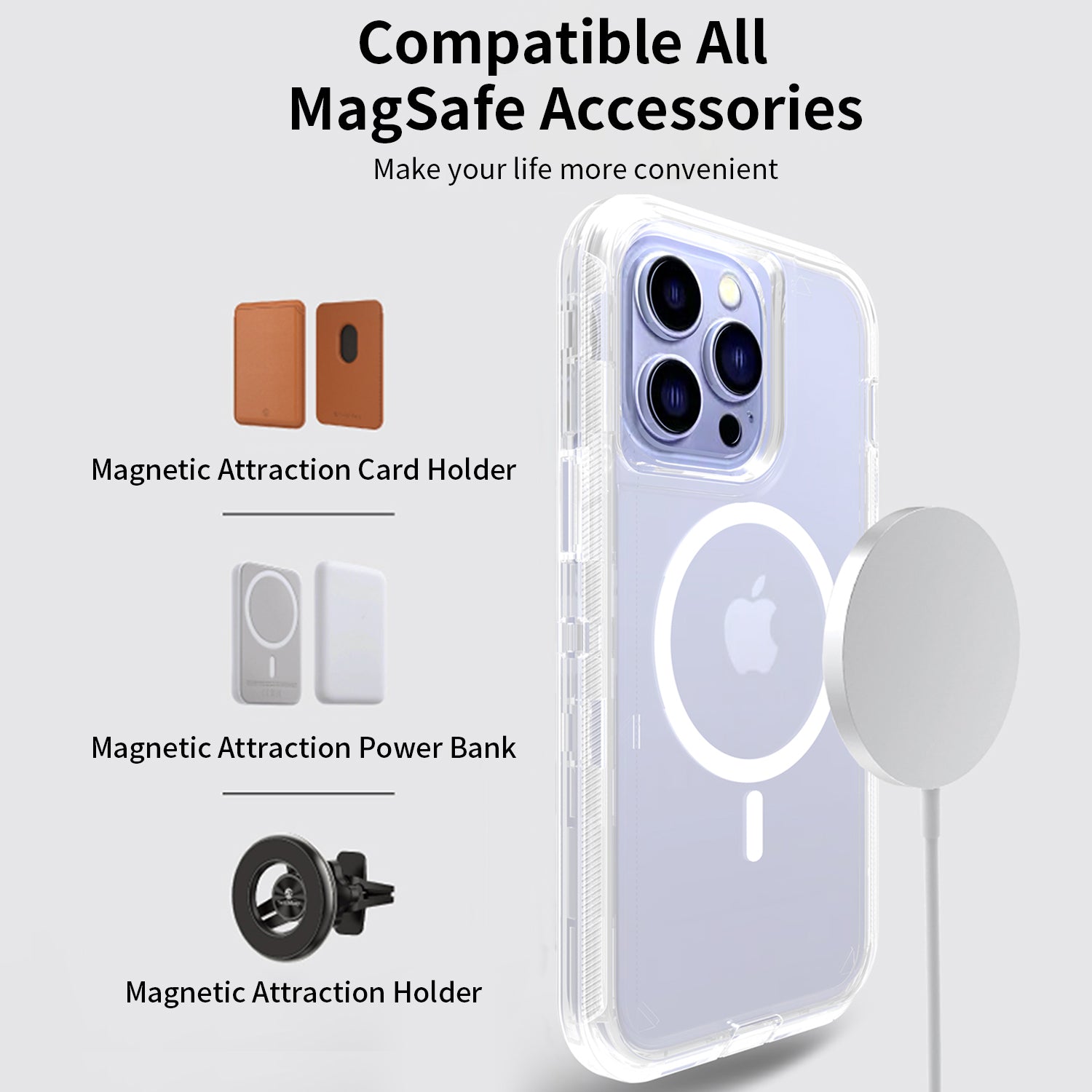 iPhone 14 Pro/13 Pro Magnetic Attraction Transparent Full Protection Heavy Phone Case
