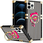 iPhone 14 Pro Max TPU Luxury Blue Stripe Fashion Case with Kickstand