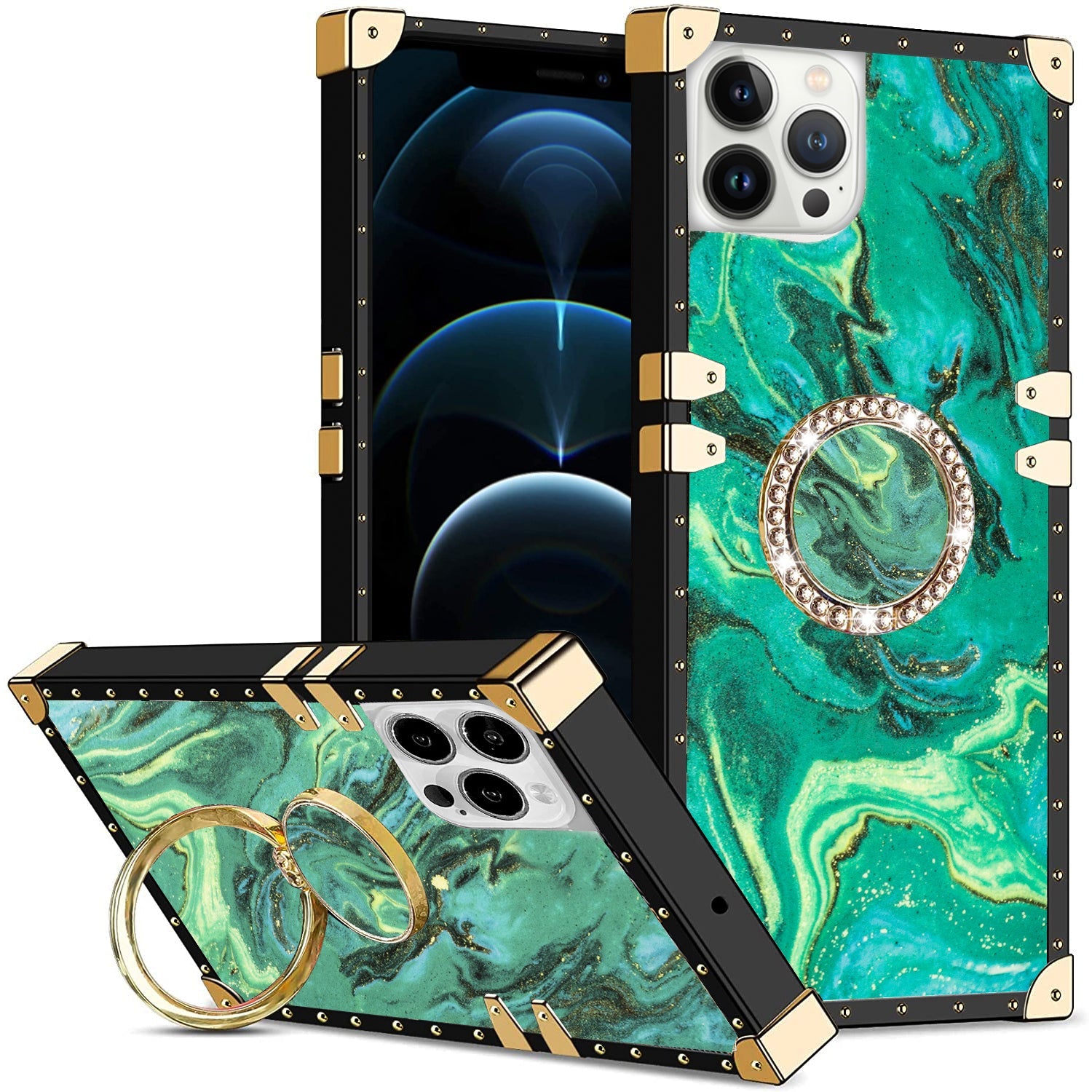 iPhone 14 Pro Max TPU Luxury Blue Stripe Fashion Case with Kickstand
