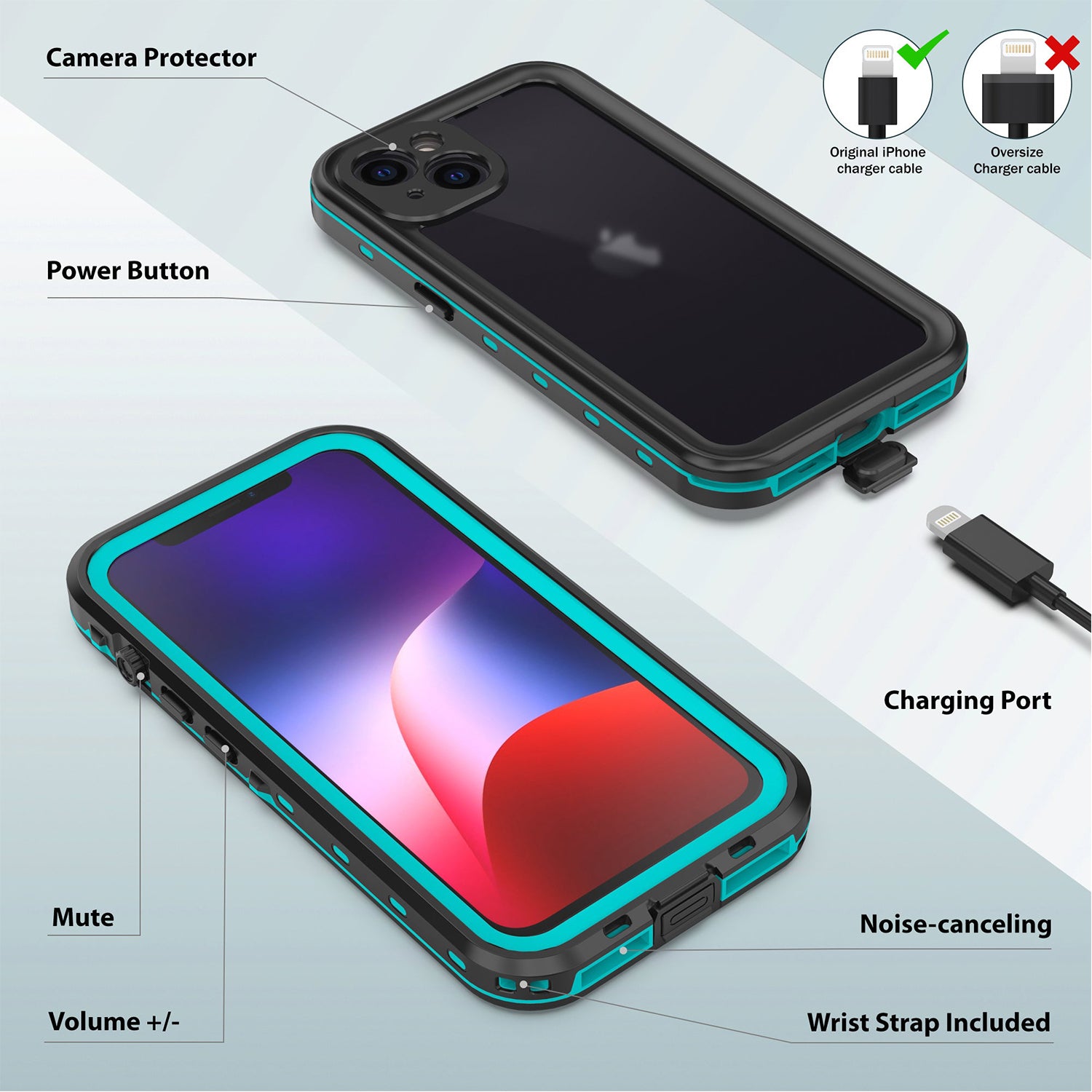 Apple iPhone 14/13 (6.1") 360 Full Protective Waterproof Case with Built-in Screen Fingerprint Protector