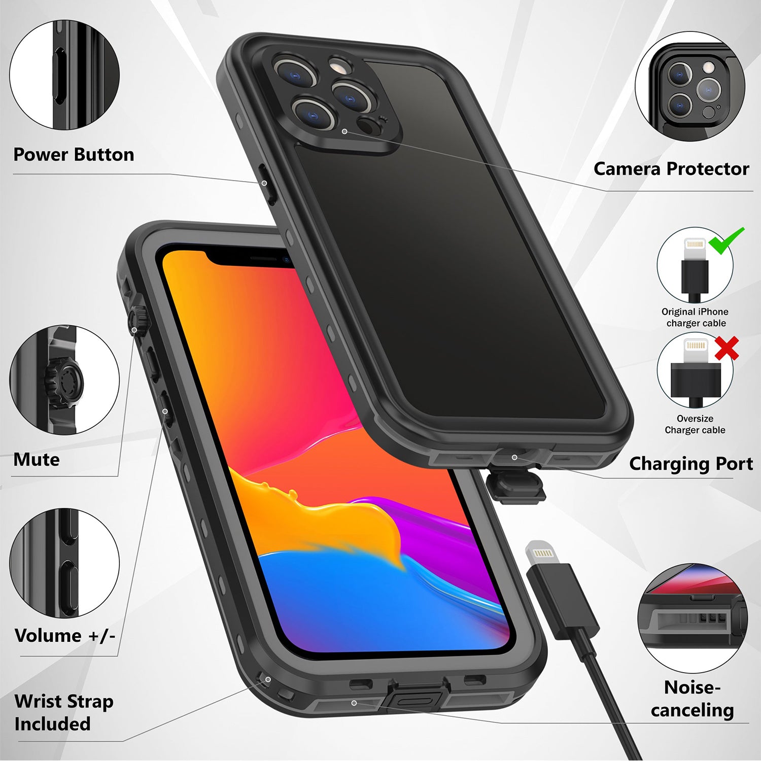 Apple iPhone 13 Pro Max (6.7") 360 Full Protective Waterproof Case with Built-in Screen Fingerprint Protector