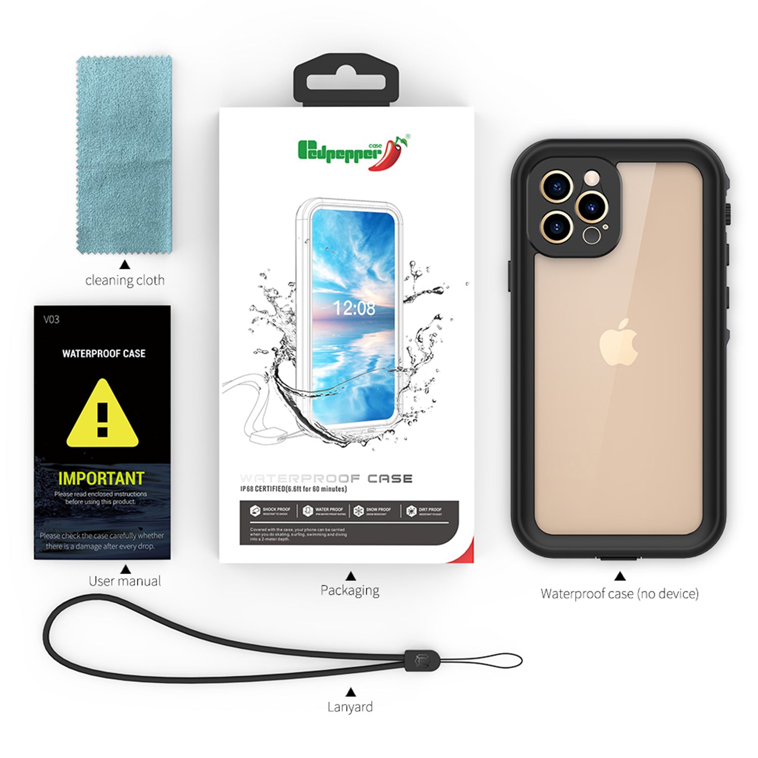 Apple iPhone 12 Pro Max (6.7") 360 Full Protective Waterproof Case with Built-in Screen Fingerprint Protector