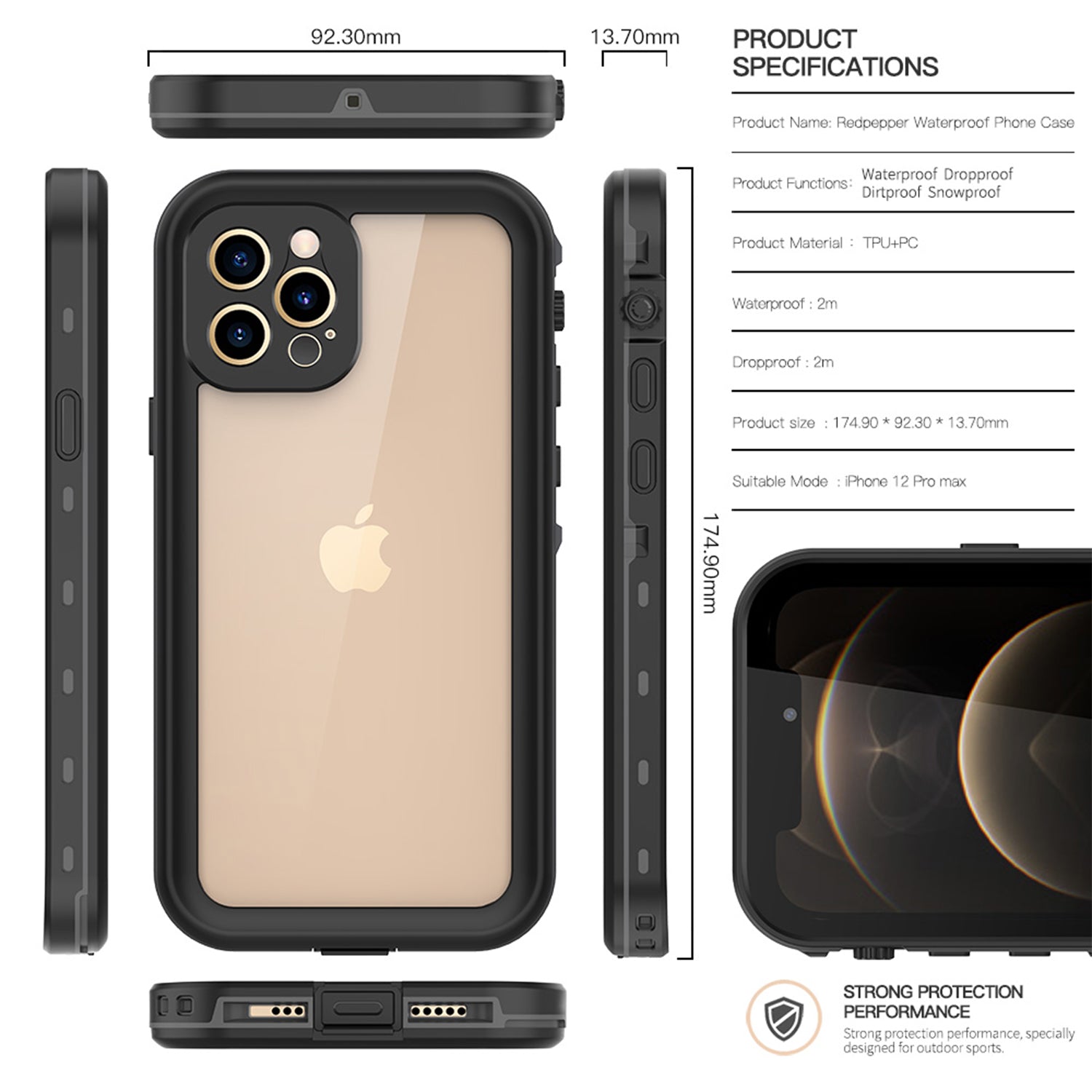 Apple iPhone 12 Pro Max (6.7") 360 Full Protective Waterproof Case with Built-in Screen Fingerprint Protector