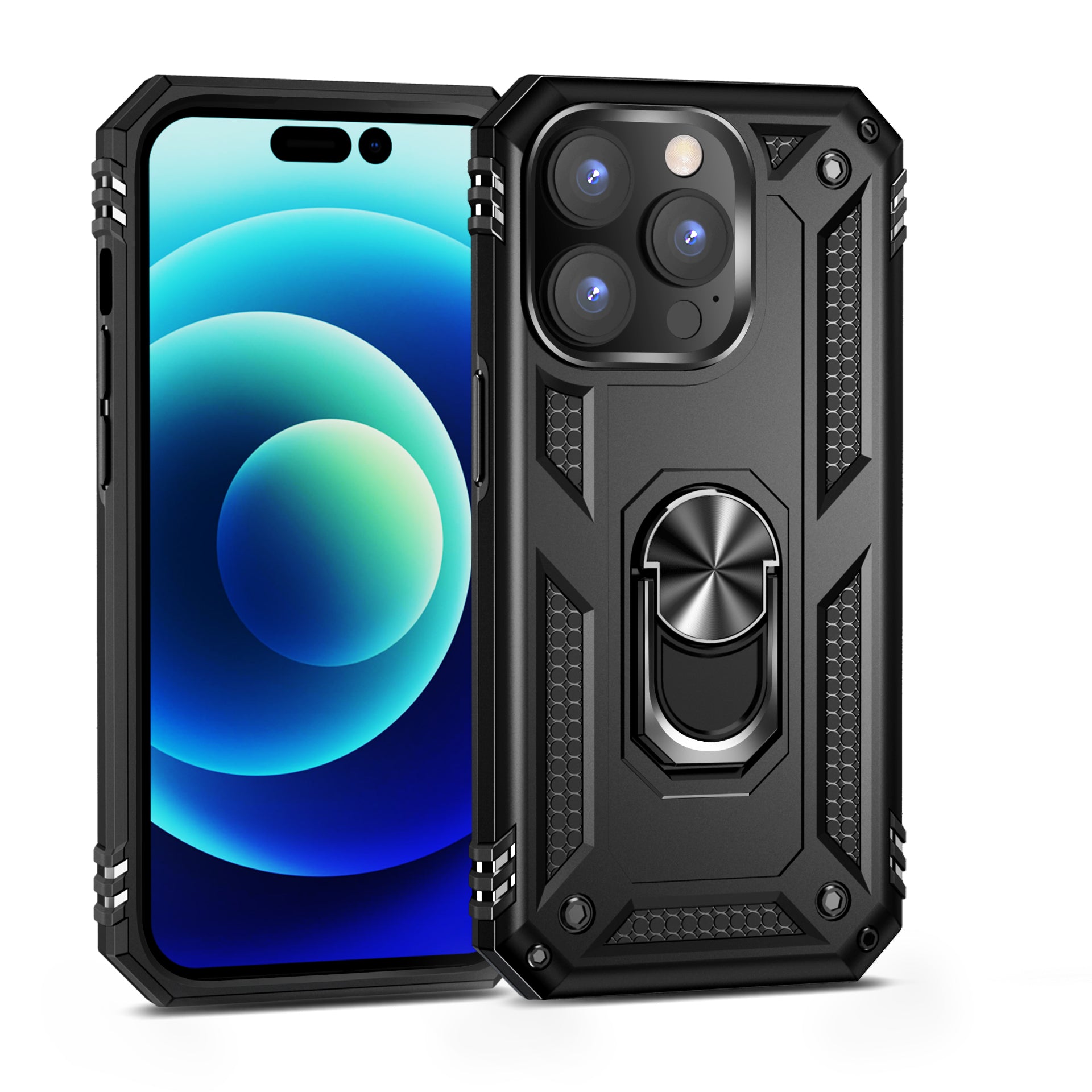 iPhone 14 Pro Max Dual Colors Ring Magnetic GPS car mount Phone Holder Case