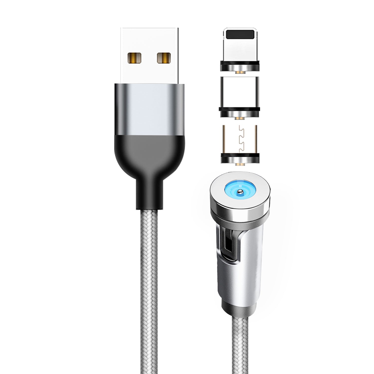 3 in 1 rotating magnetic Suction data Fast Charge Cable Compatible With iPhone 15 Series(3FT)