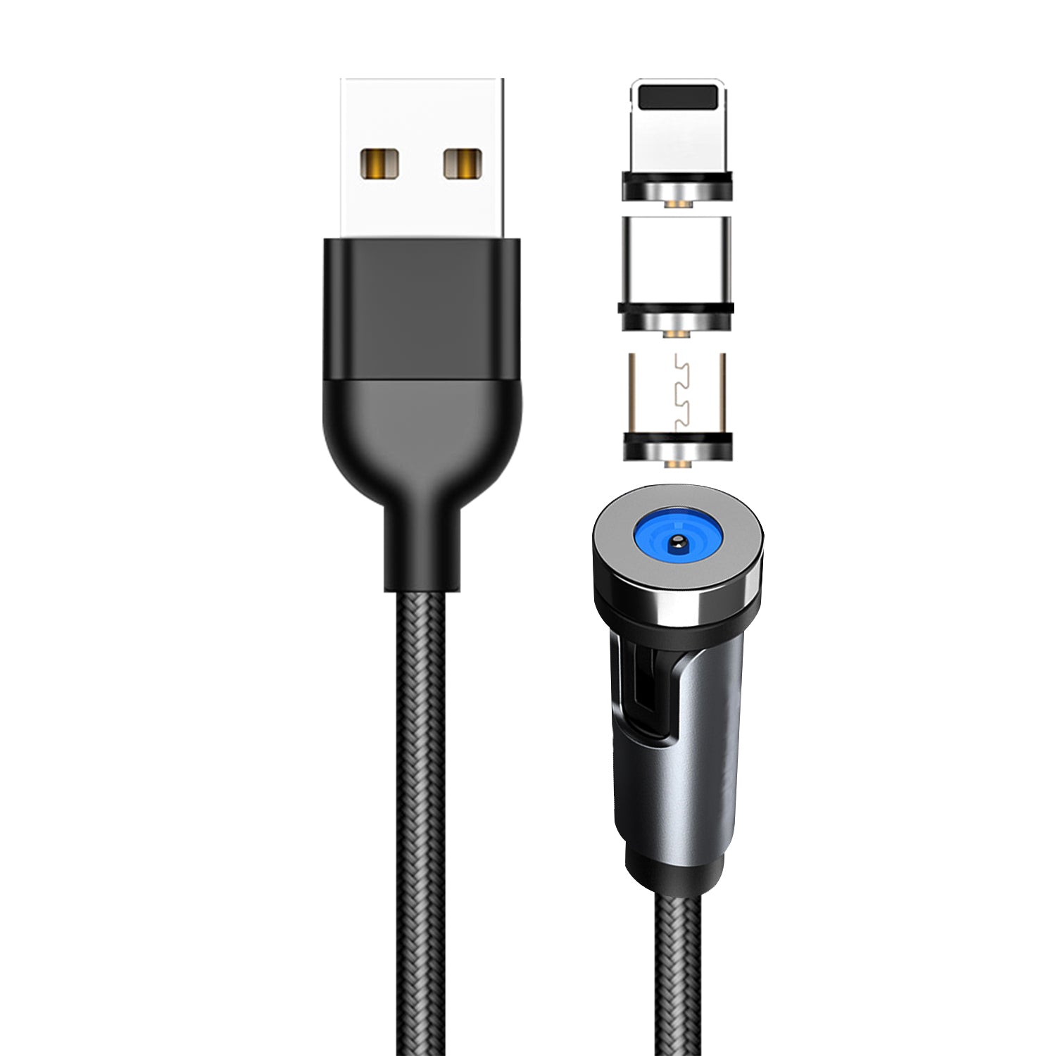 3 in 1 rotating magnetic Suction data Fast Charge Cable Compatible With iPhone 15 Series(3FT)