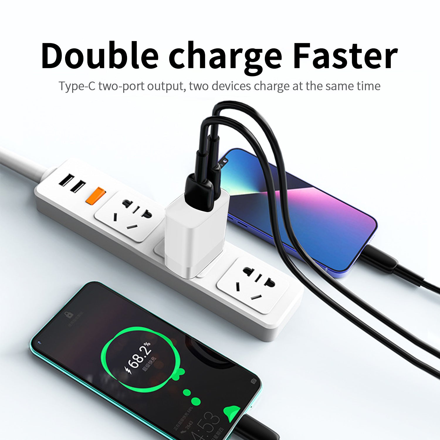 45W double PD double-port quick charge adapter