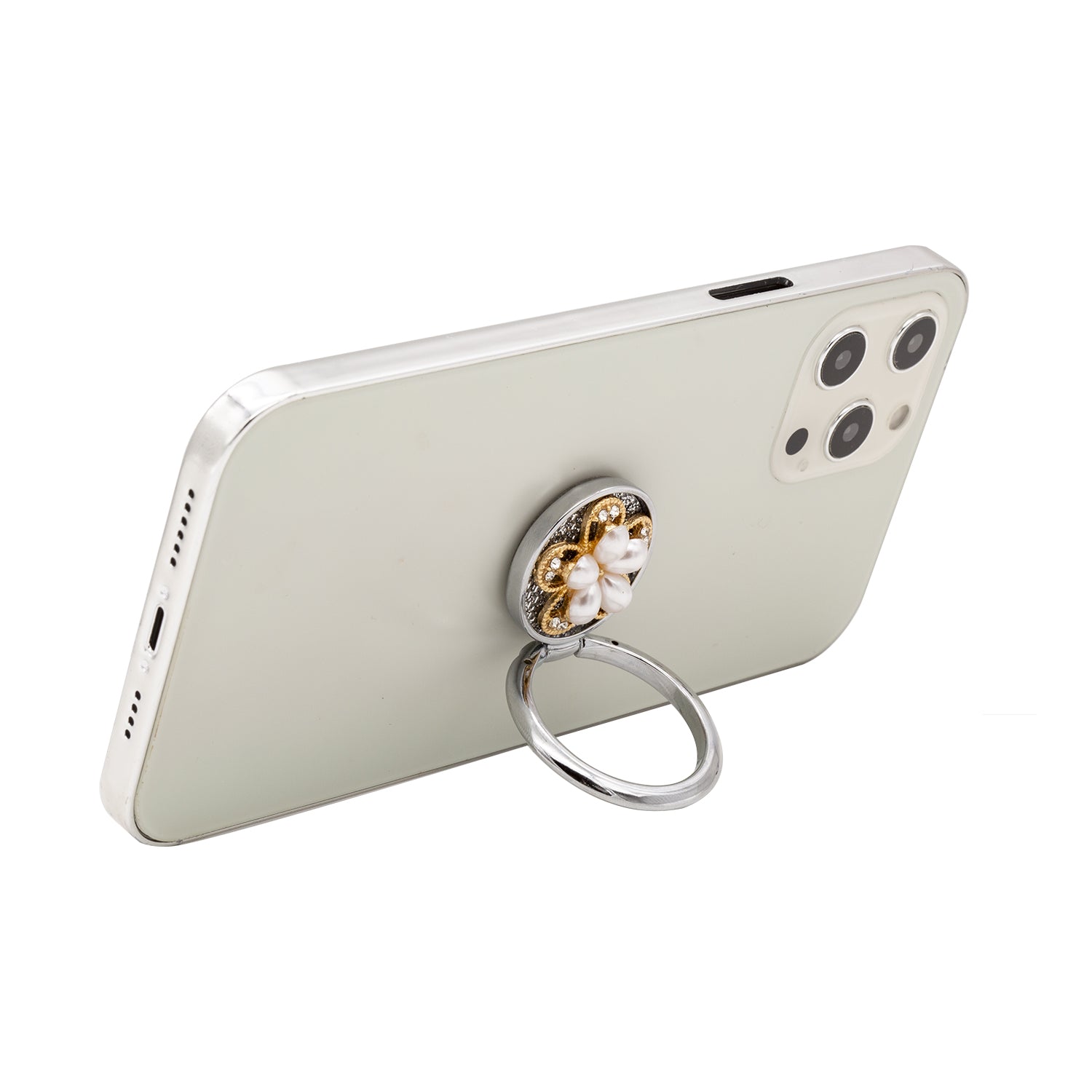 Bling bling pearl and diamonds mobile phone metal ring buckle / kickstand
