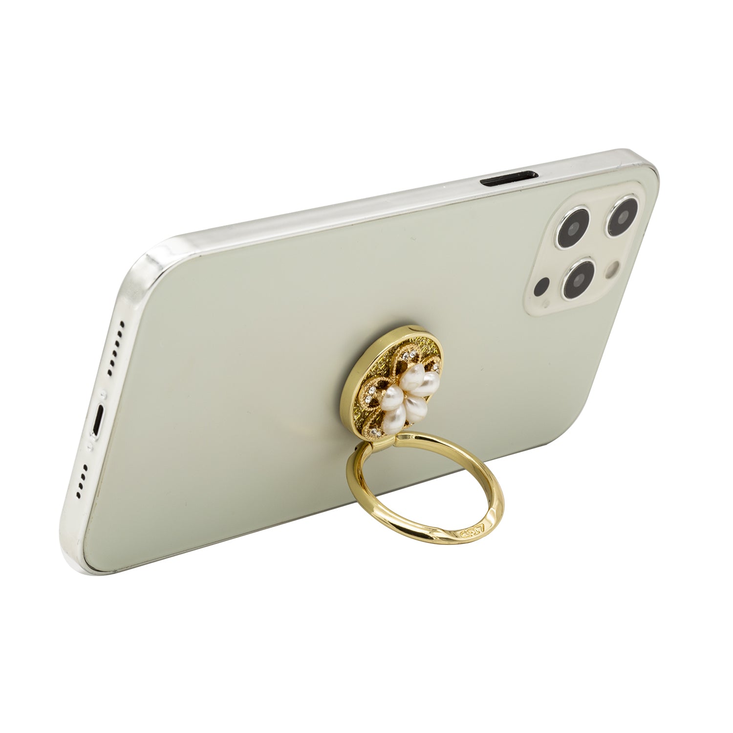 Bling bling pearl and diamonds mobile phone metal ring buckle / kickstand