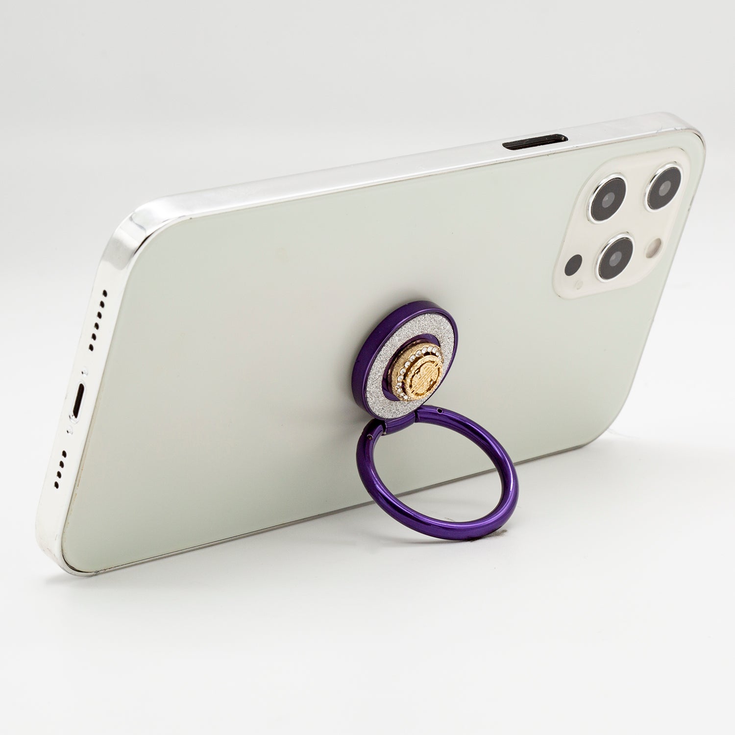 Diamond inlaid 360 ° rotating mobile phone metal ring buckle / kickstand