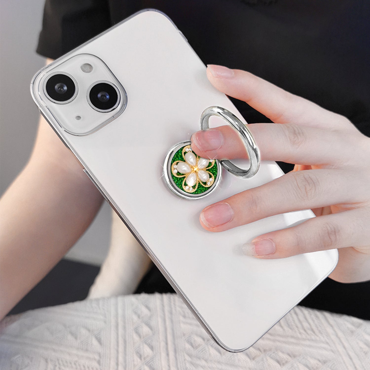 Bling bling pearl and diamonds mobile phone metal ring buckle / kickstand
