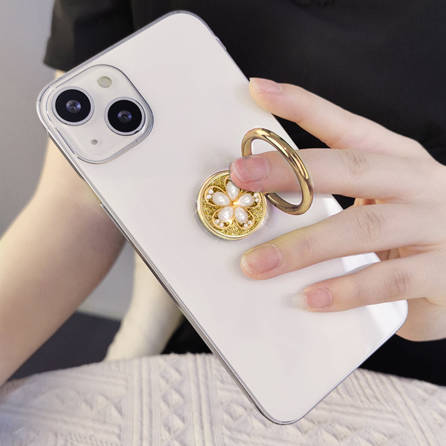 Bling bling pearl and diamonds mobile phone metal ring buckle / kickstand