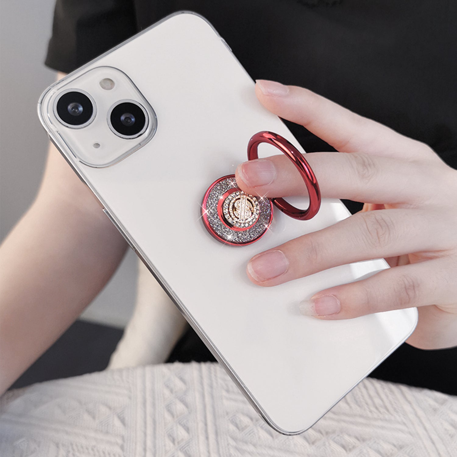 Diamond inlaid 360 ° rotating mobile phone metal ring buckle / kickstand
