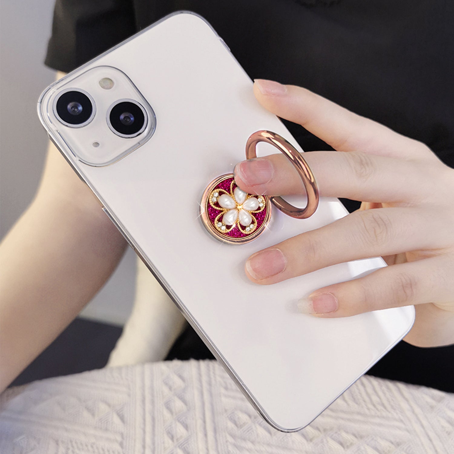 Bling bling pearl and diamonds mobile phone metal ring buckle / kickstand