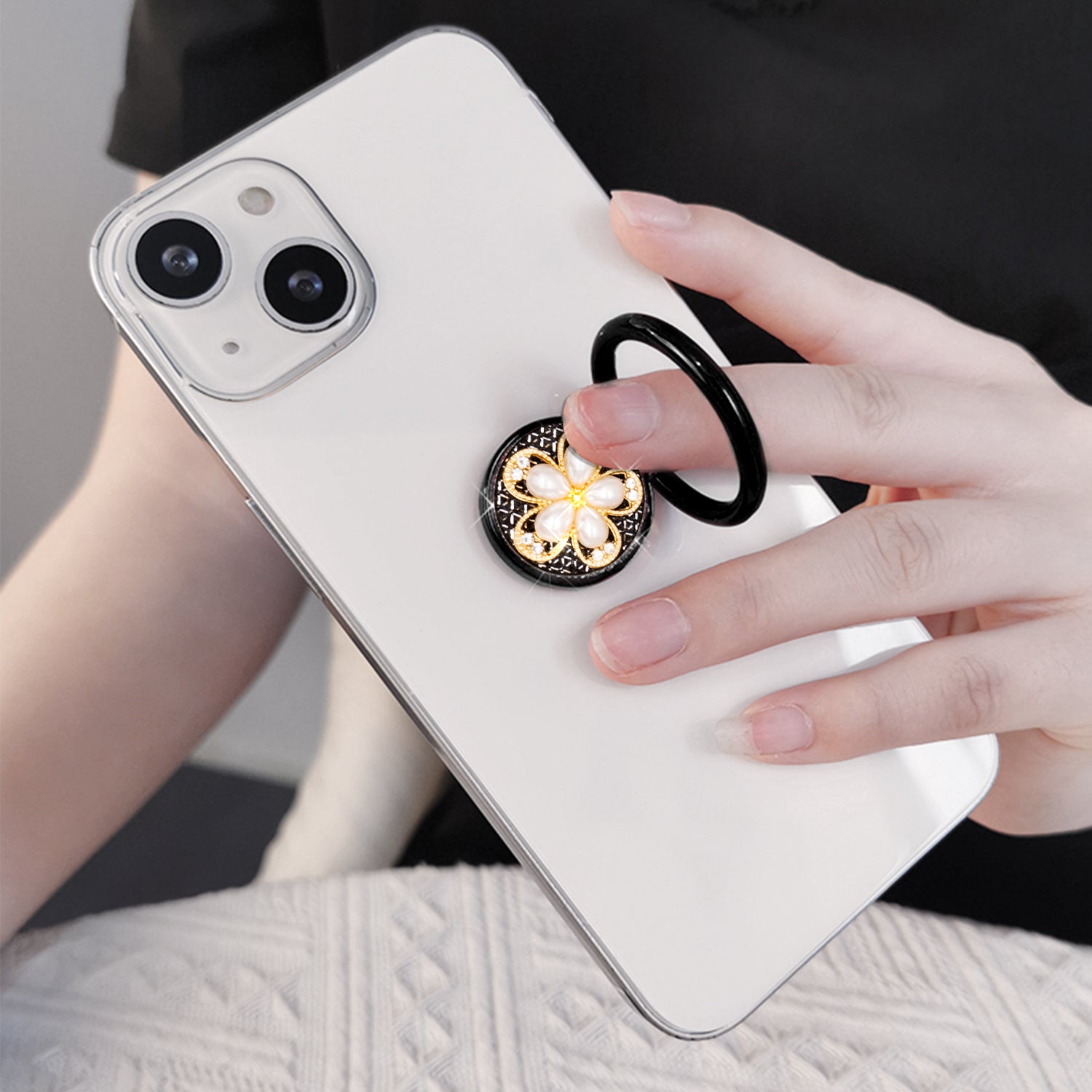 Bling bling pearl and diamonds mobile phone metal ring buckle / kickstand