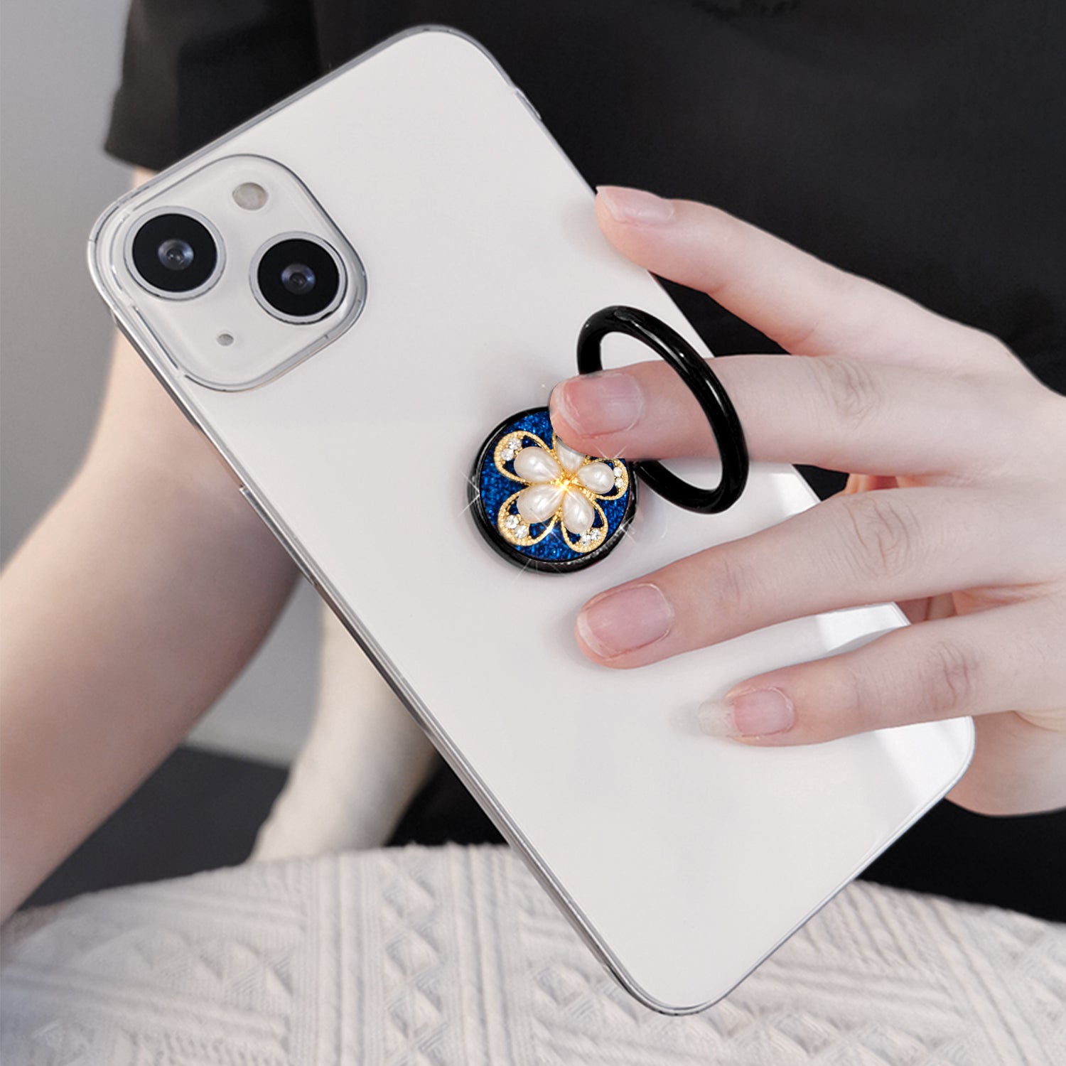 Bling bling pearl and diamonds mobile phone metal ring buckle / kickstand