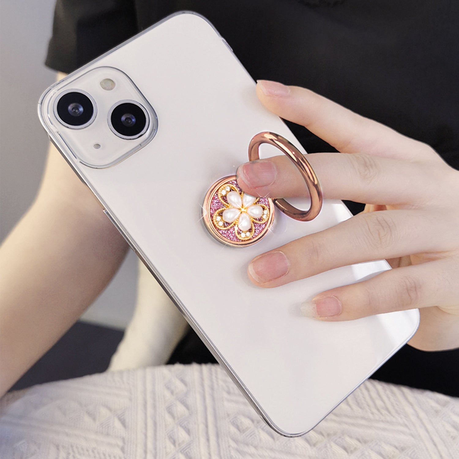 Bling bling pearl and diamonds mobile phone metal ring buckle / kickstand