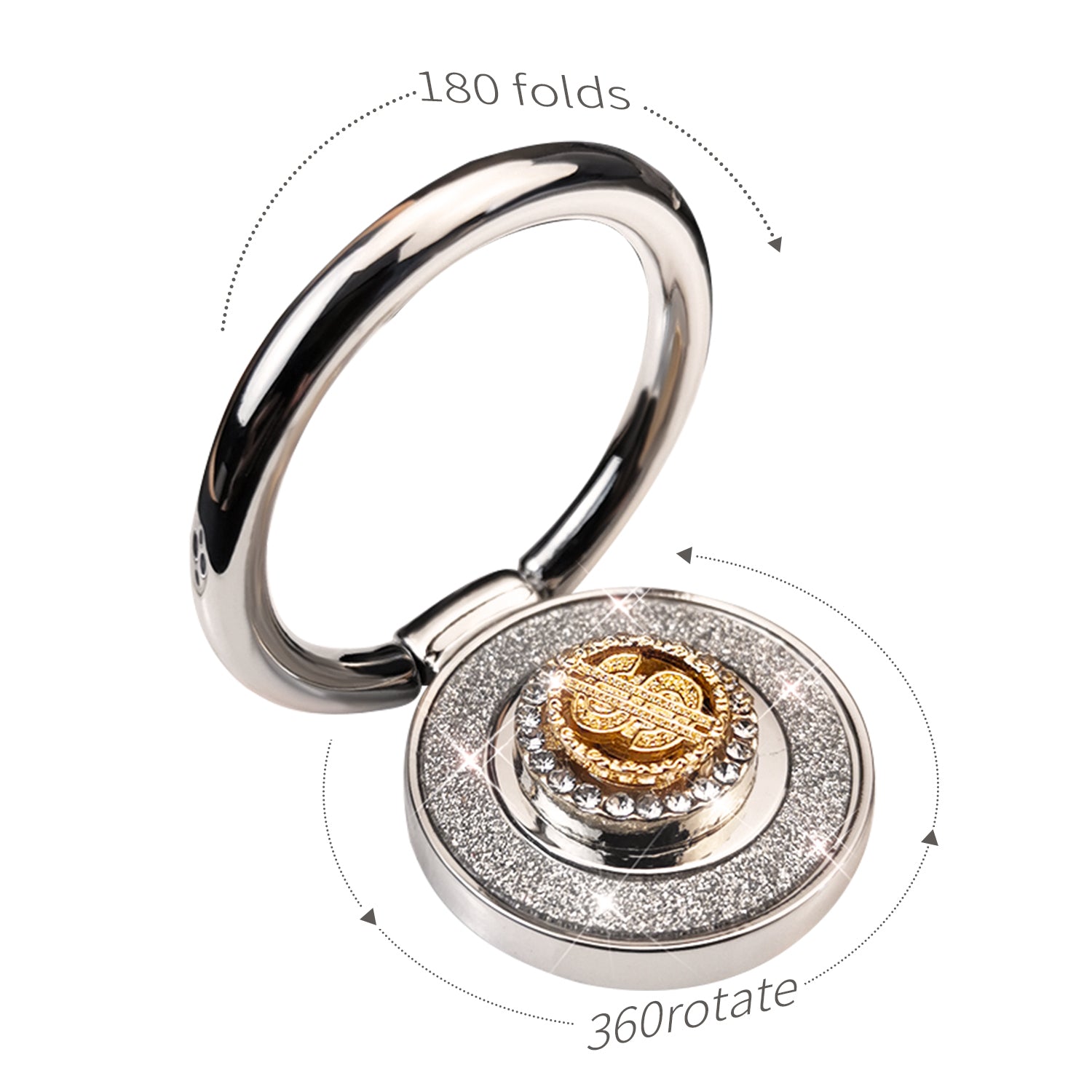 Diamond inlaid 360 ° rotating mobile phone metal ring buckle / kickstand