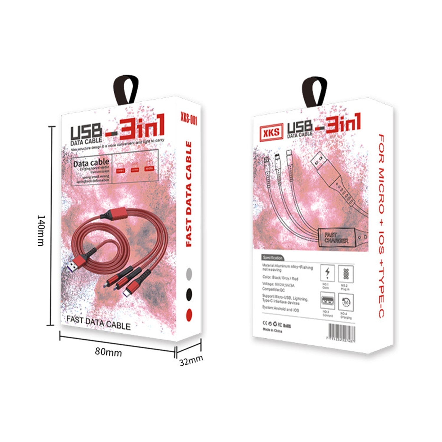 3 in 1 (iPhone/Android/Type-C) 66w super fast charging cable