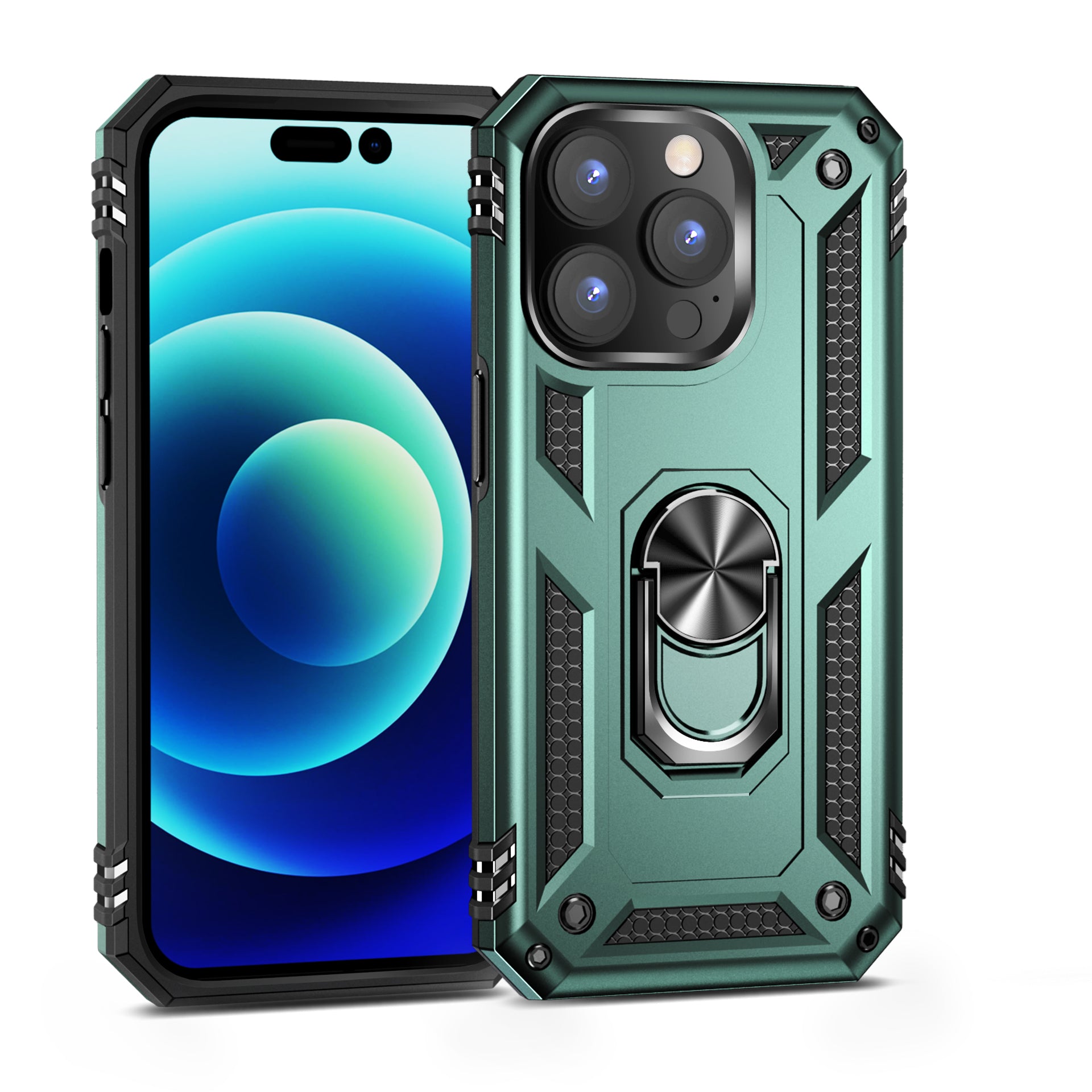 iPhone 14 Pro Max Dual Colors Ring Magnetic GPS car mount Phone Holder Case