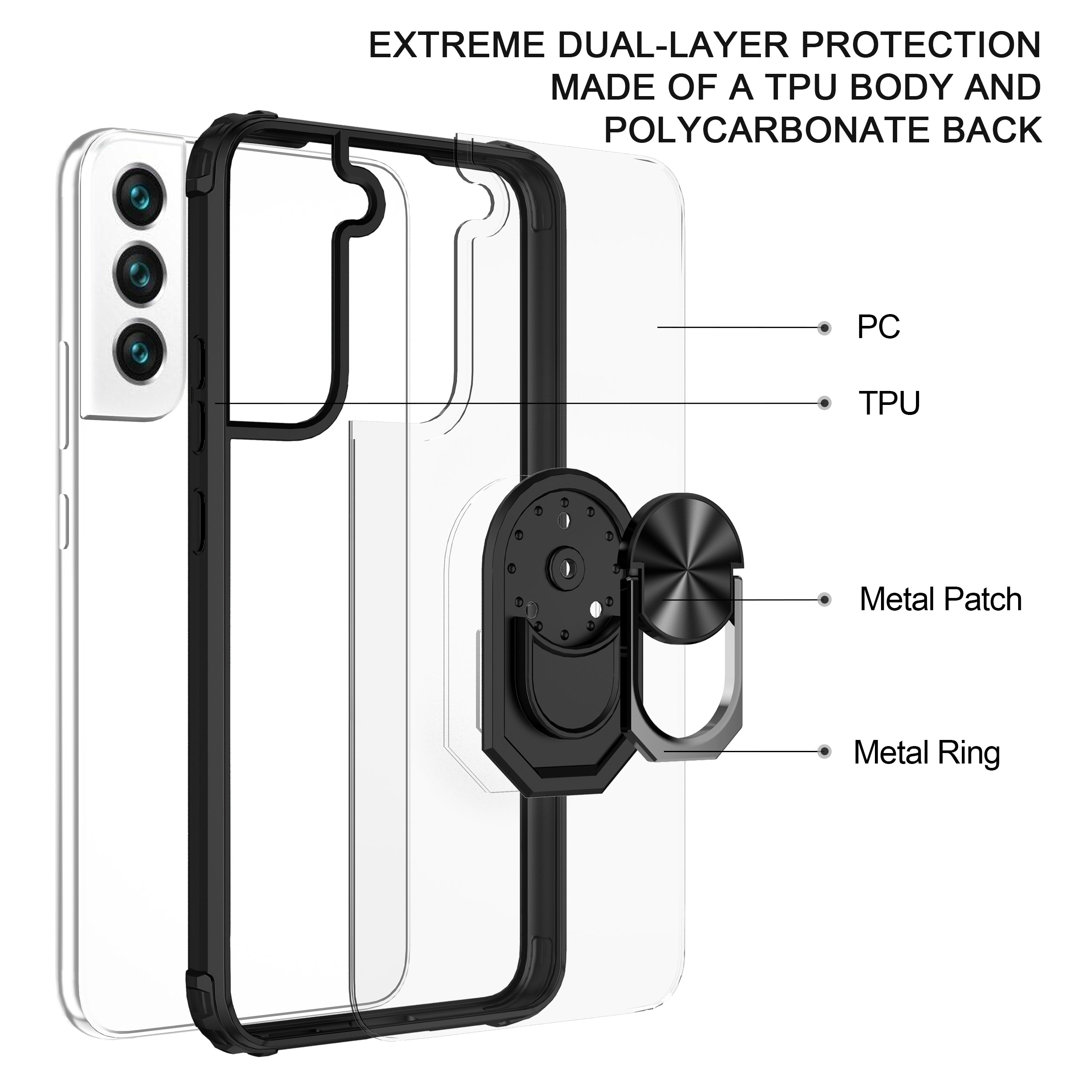 Samsung Galaxy S23 Transparent acrylic material with Magnetic GPS Car Mount Phone Holder Case support on the back