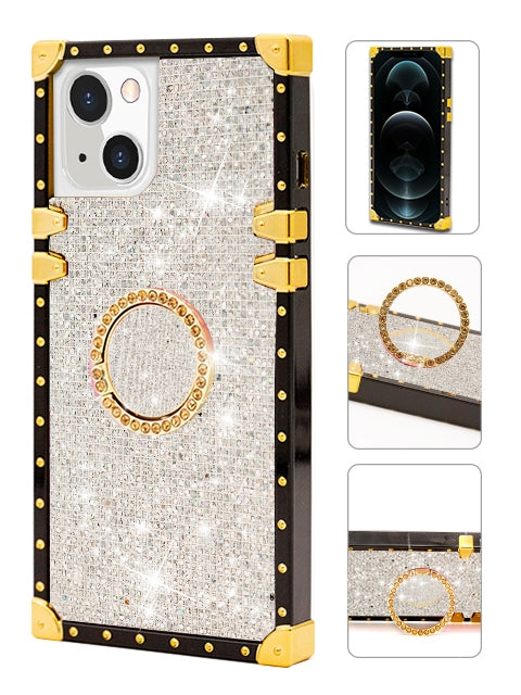 iPhone 13 mini Fashion Case TPU Luxury Grey Diamonds  with Kickstand