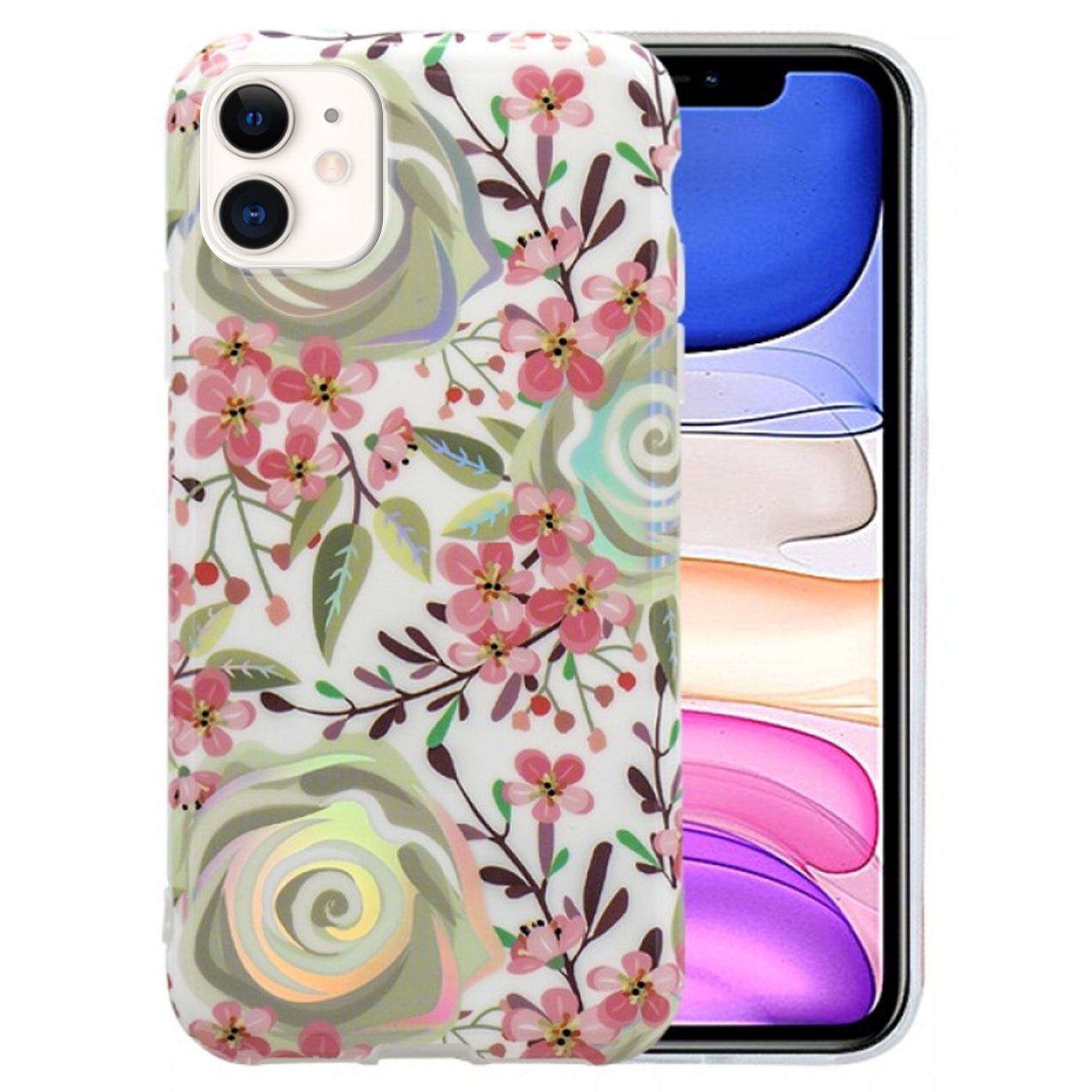 iPhone 12 Mini (5.4") Plating Flower Silicone Cases with Laser Effect