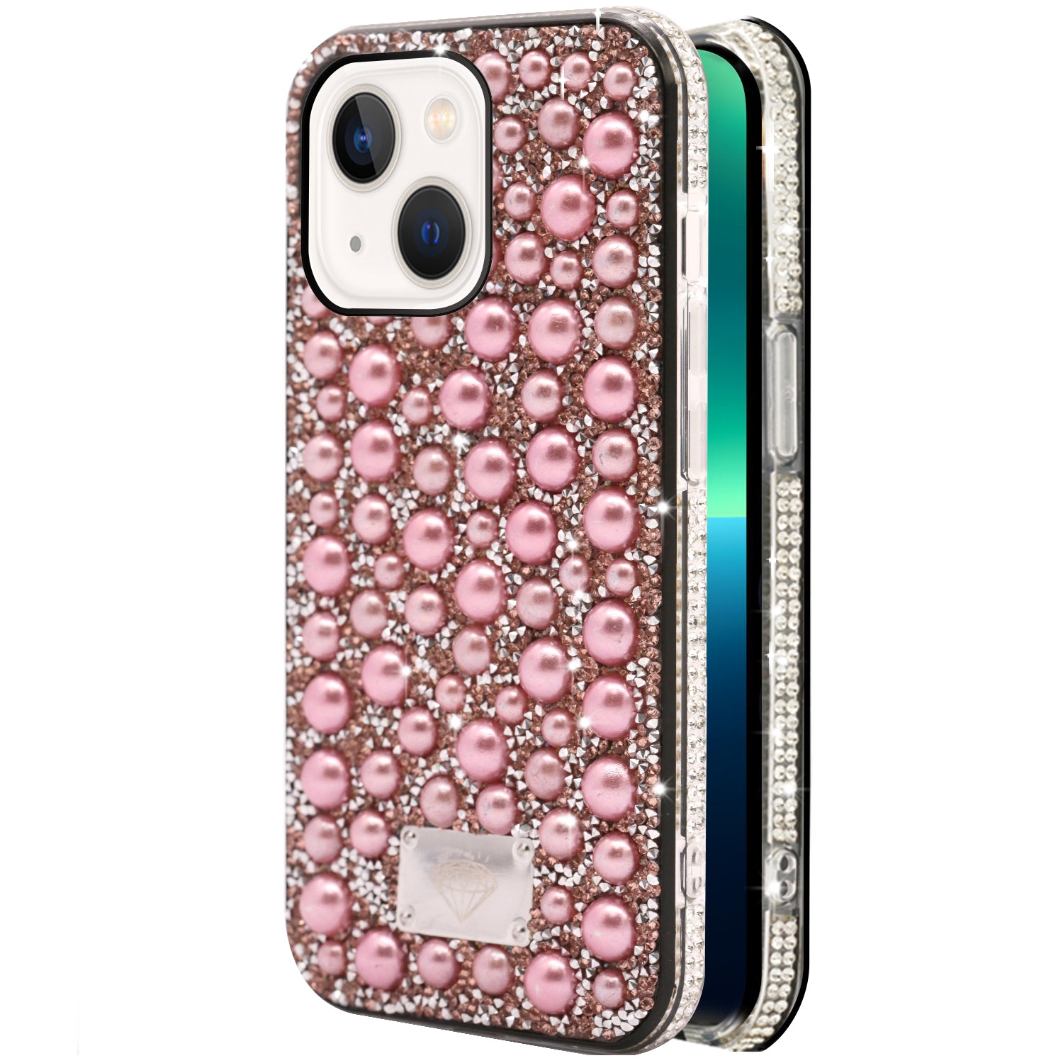 iPhone  13 Diamond inlaid on both sides,color pearl case