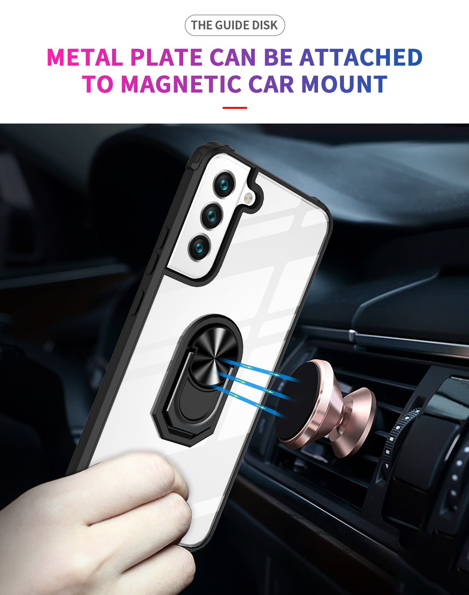 Samsung Galaxy S23 Plus Transparent acrylic material with Magnetic GPS Car Mount Phone Holder Case support on the back