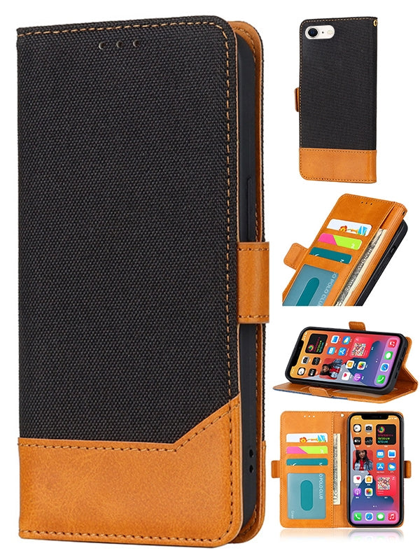 2 in 1  iPhone SE 3/2 (4.7") Canvas stitched side buckle leather case
