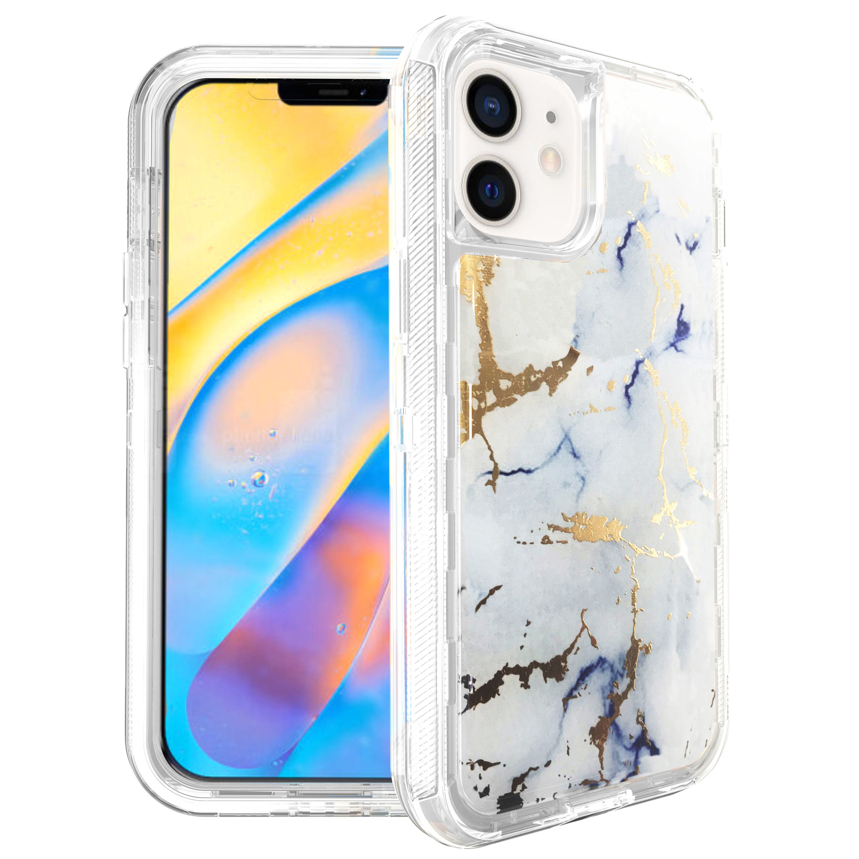 iPhone 12 /12Pro (6.1") Anti-Shock Durable Protective TPU Heavy Duty Marble Clear Case