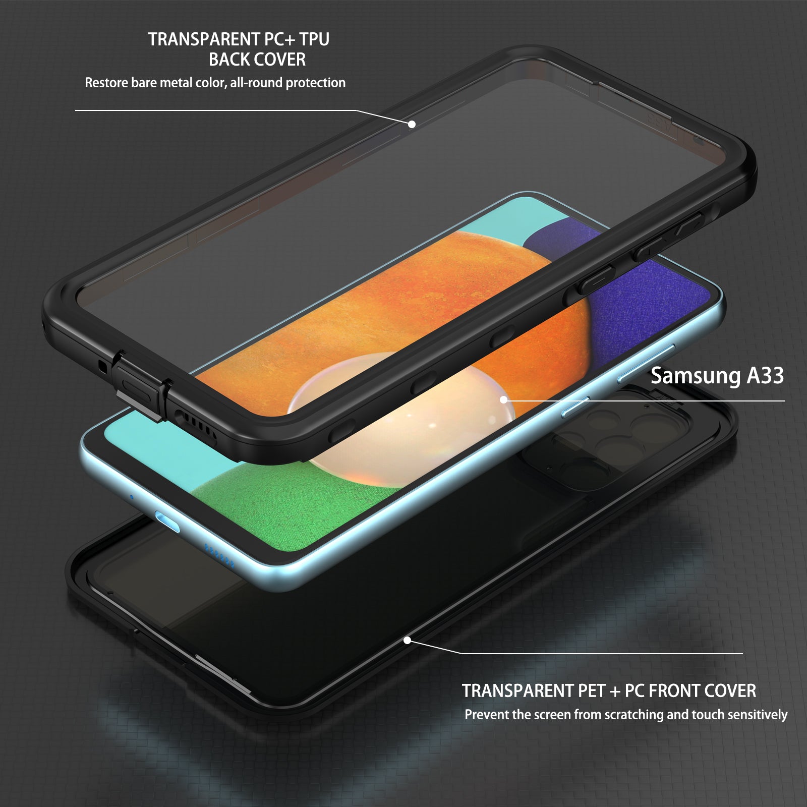 Waterproof case for Samsung Galaxy A33-Black