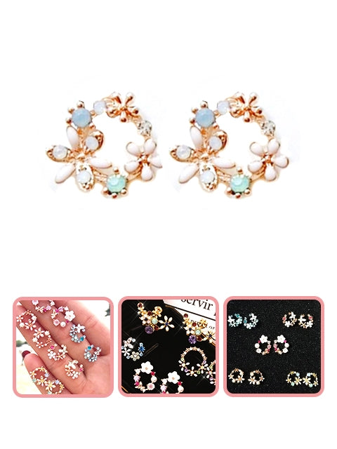 A Dozen of Flower Stud Earrings for Women Girls Cute Wreath Garland Earrings